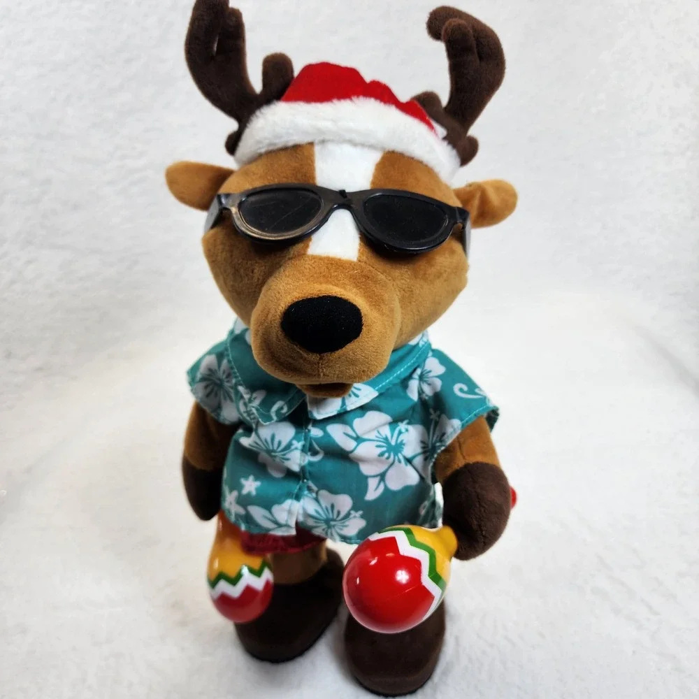 Gemmy Pop & Lock‎ Reindeer Dancing Plush Toy Musical Hawaiian Tropical Maracas